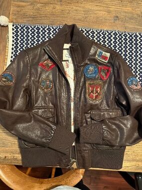 2X (large/14) vintage real leather miss top gun bomber jacket pinup